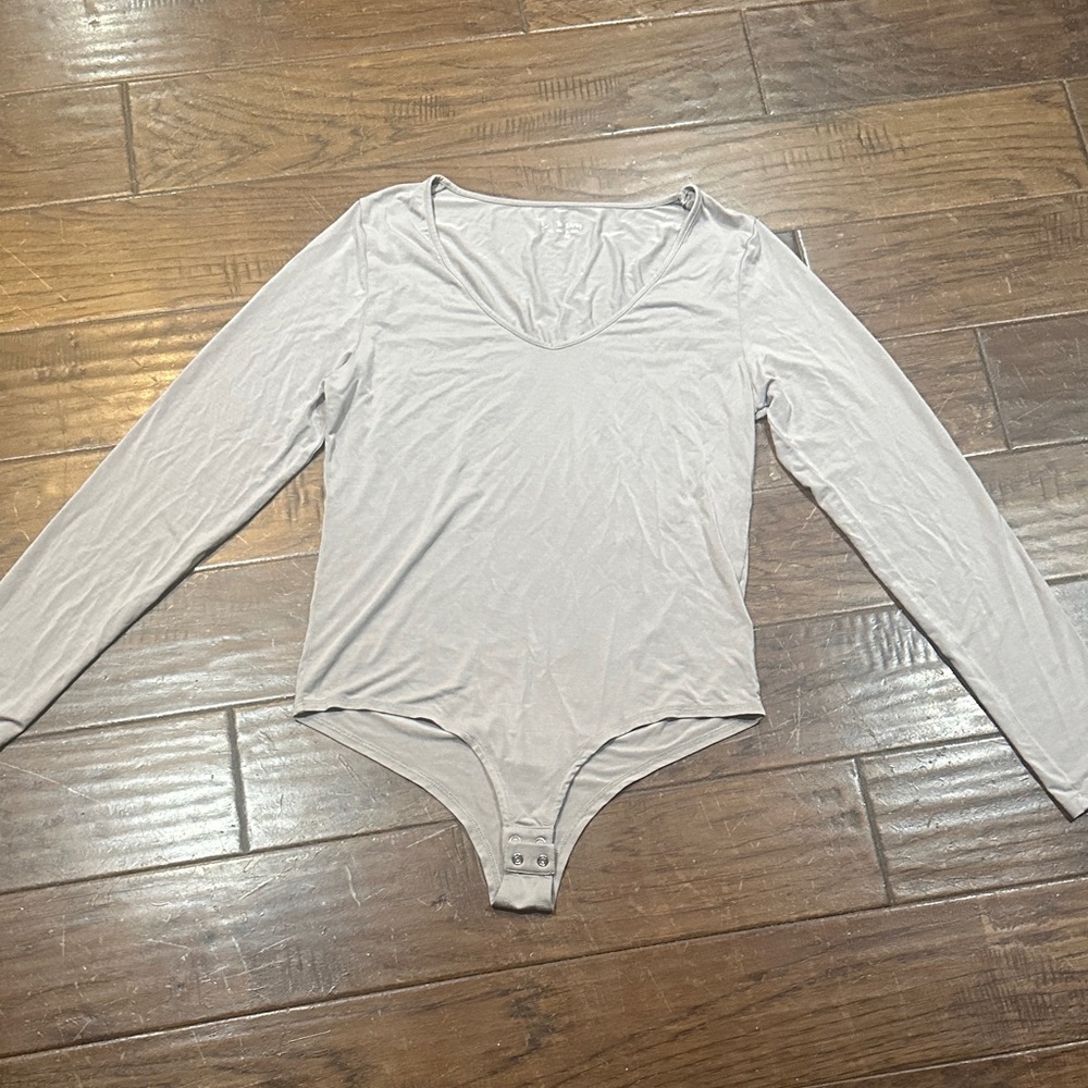 THE DROP Elegant Gray Long Sleeve Bodysuit‎ size S